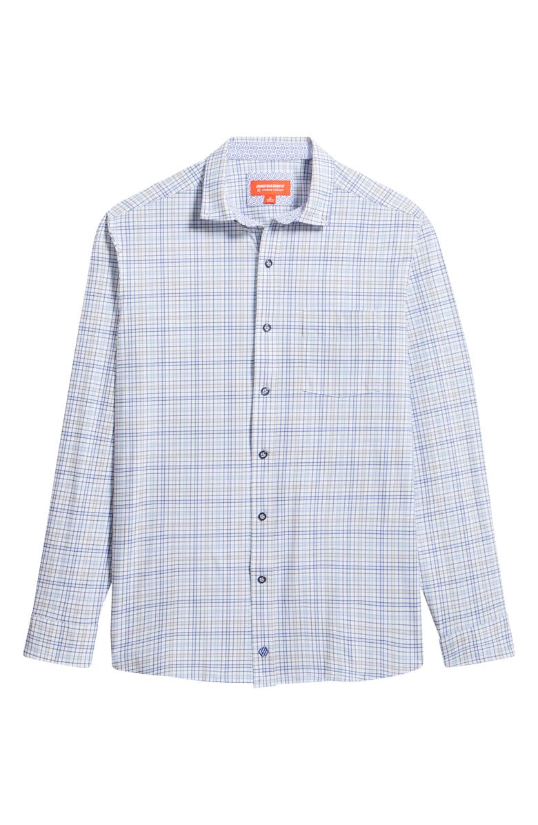 Johnston & Murphy XC Motion Performance Knit Button-Up Shirt, Main, color, Blue/ Tan Plaid