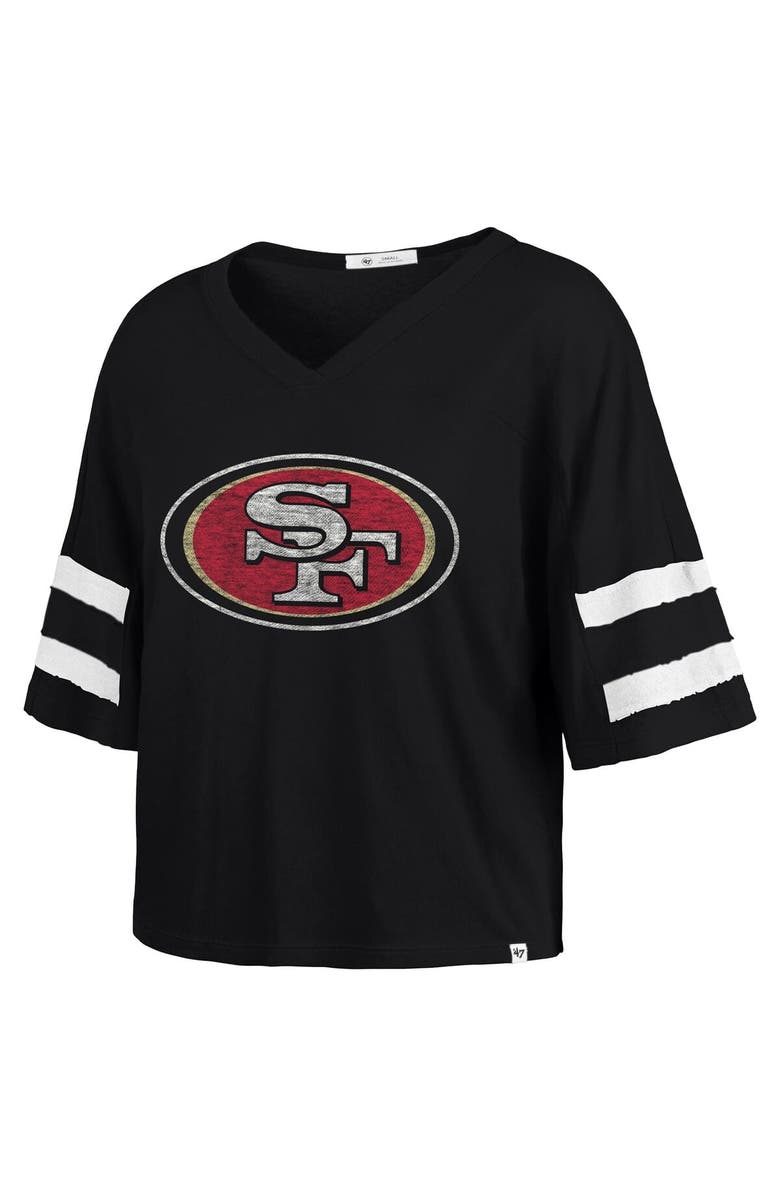 '47 Women's '47 Black San Francisco 49ers Premier Scout Cropped V-Neck T-Shirt, Alternate, color, 