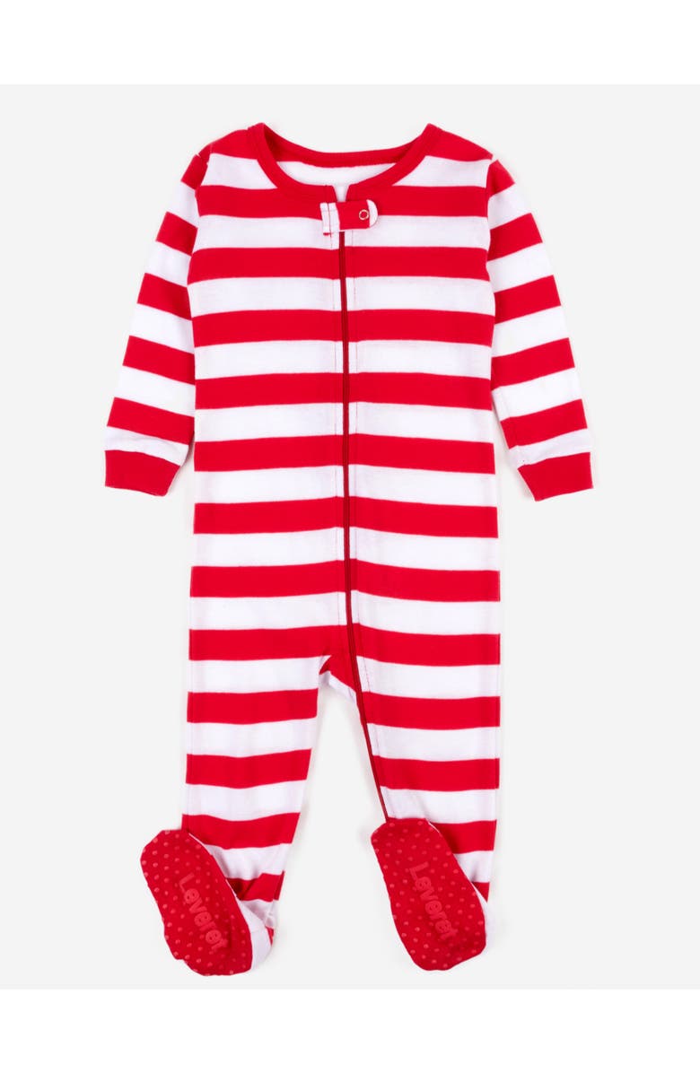 Leveret Kids Footed Striped Cotton Matching Family Holiday Pajamas, Main, color, Red & White