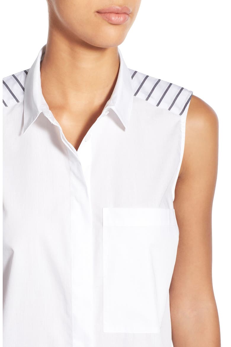 Sleeveless Colorblock Button Back Poplin Top, Alternate, color, WHITE- GREY STRIPE COLORBLOCK