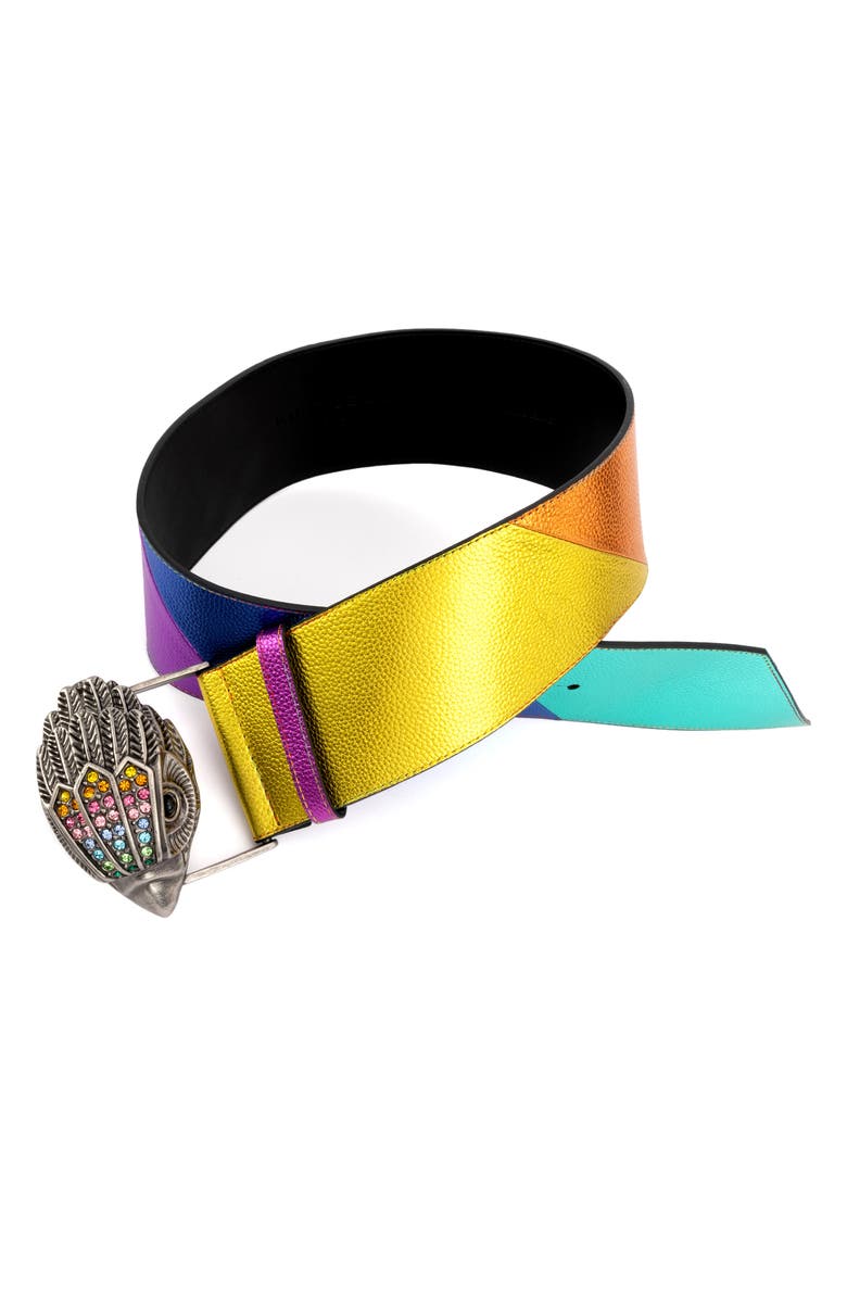 Kurt Geiger London Metallic Rainbow Leather Belt, Main, color,