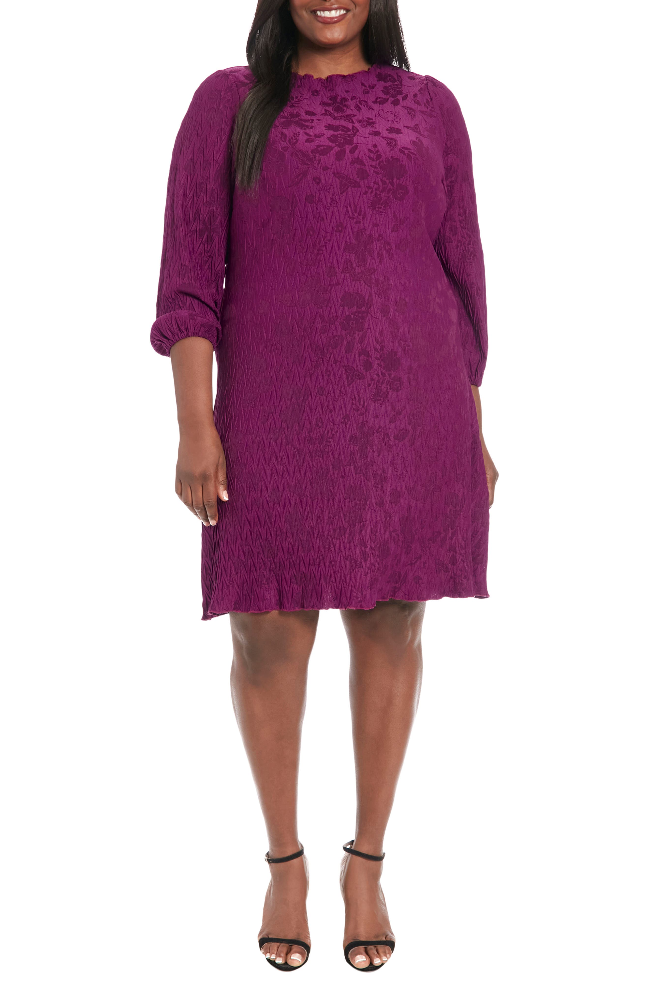 London Times Floral Jacquard Balloon Sleeve Shift Dress