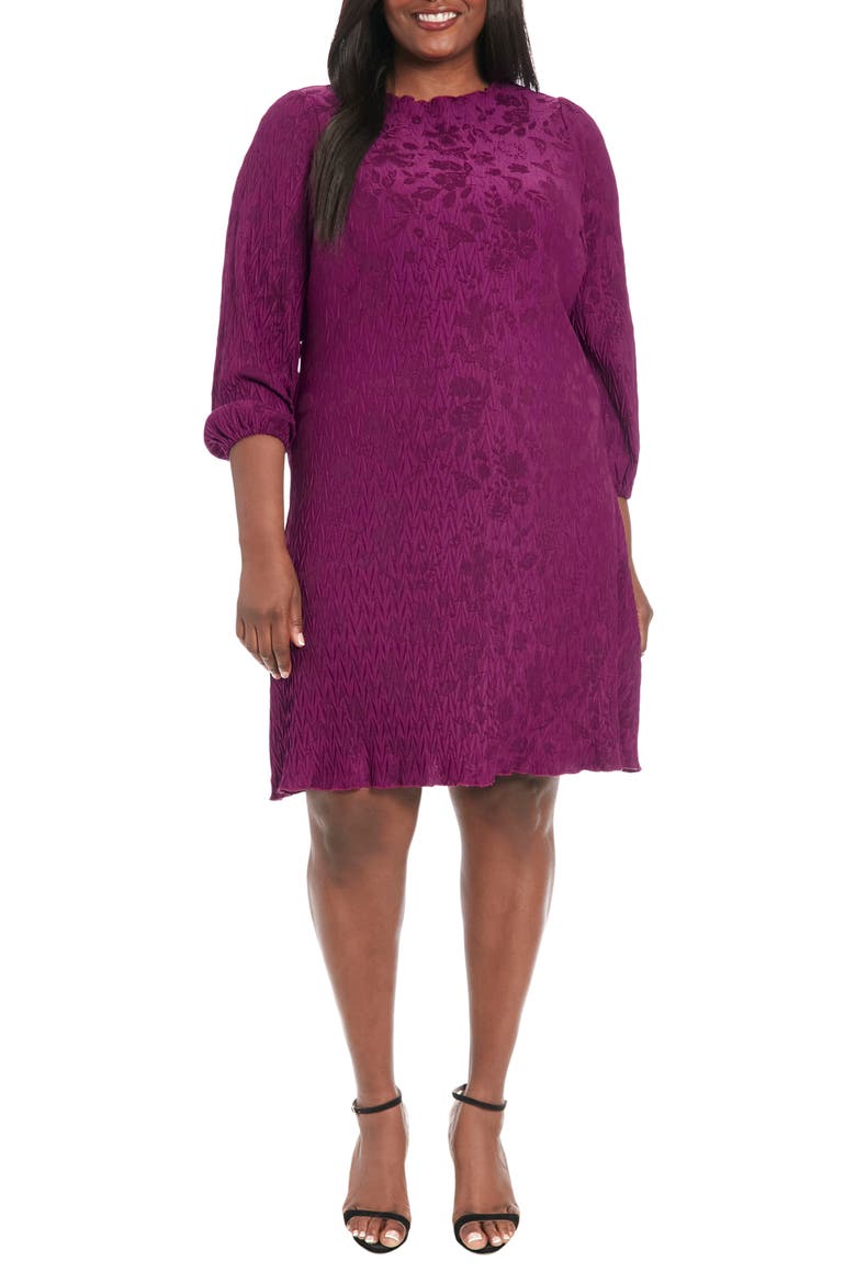 Floral Jacquard Balloon Sleeve Shift Dress, Main, color, PLUM