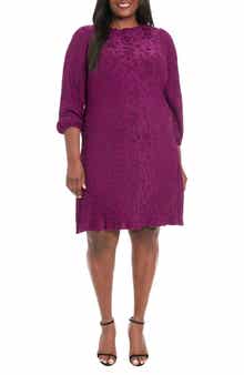 London Times Floral Jacquard Balloon Sleeve Shift Dress