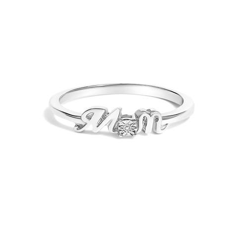 Silver Diamond Accent "MOM"  Ring
