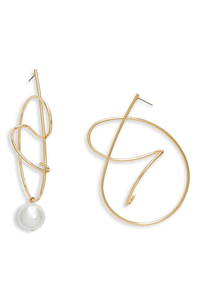Asymmetric Mismatched Imitation Pearl Statement Earrings, Main, color, WHITE- GOLD