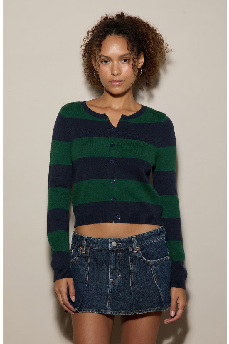 Marley Cardigan, Alternate, color, GREEN/ NAVY STRIPE