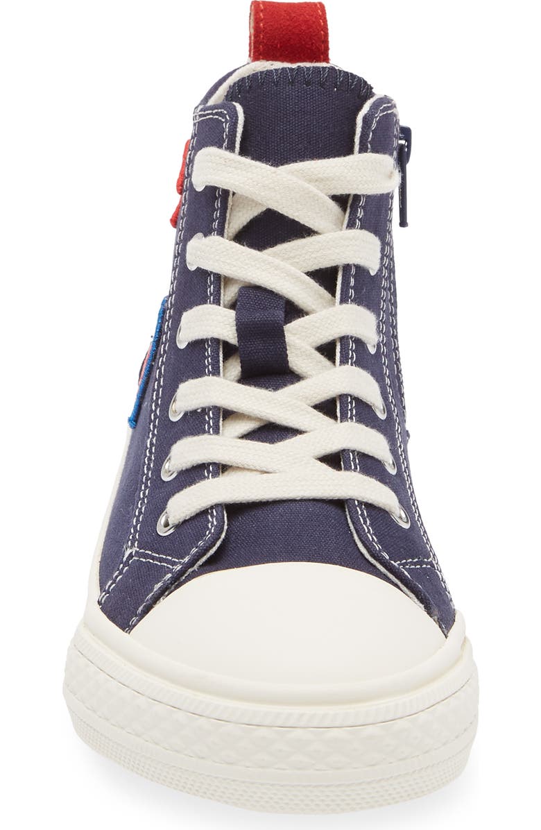 Mini Boden Kids' Canvas High Top Sneaker, Alternate, color, Navy Badges