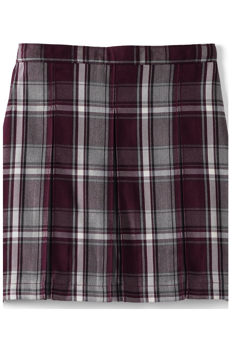 School Uniform Girls Plaid Box Pleat Skirt Top of the Knee, Alternate, color, Plaid Burgundy/Gray