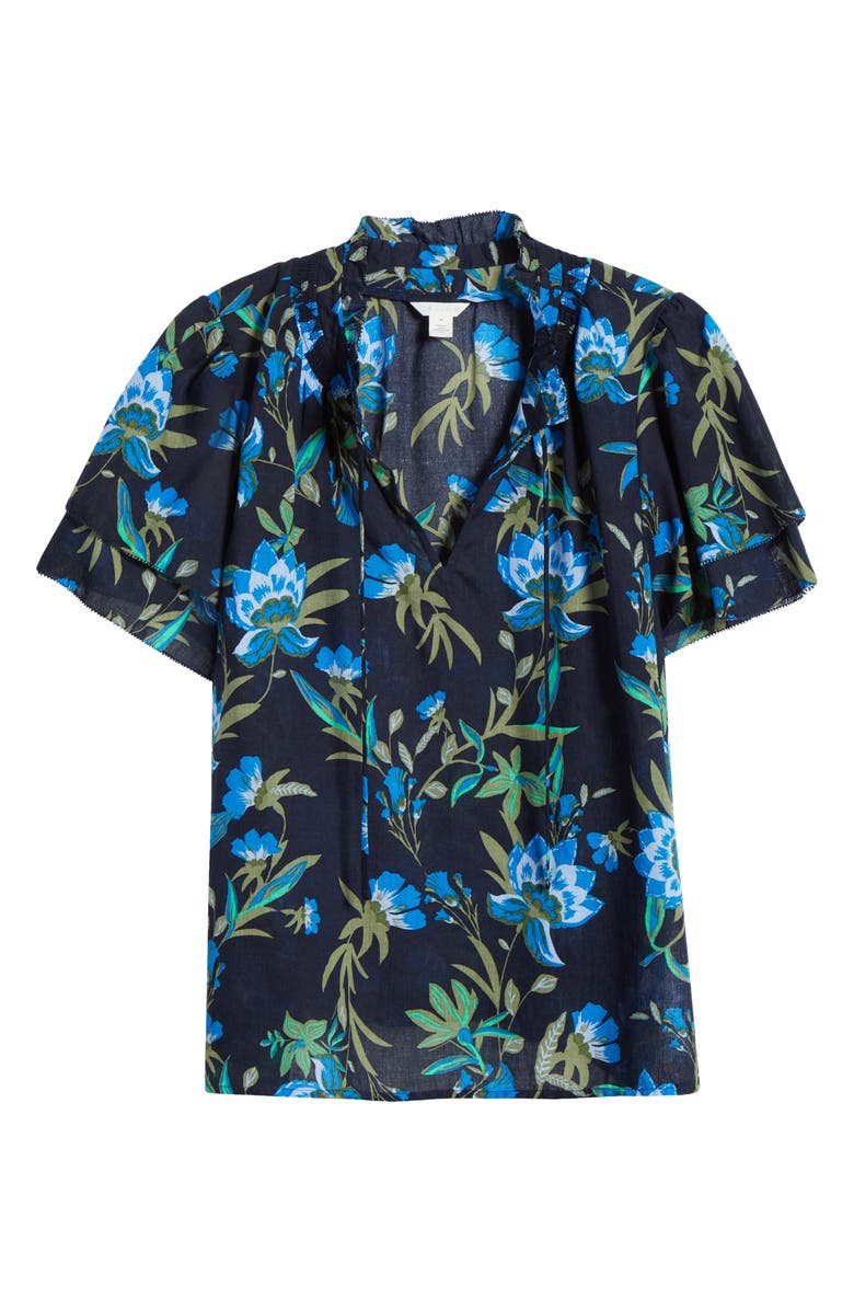 Caslon<sup>®</sup> Floral Flounce Sleeve Top, Alternate, color, Navy- Blue Willoughby Floral
