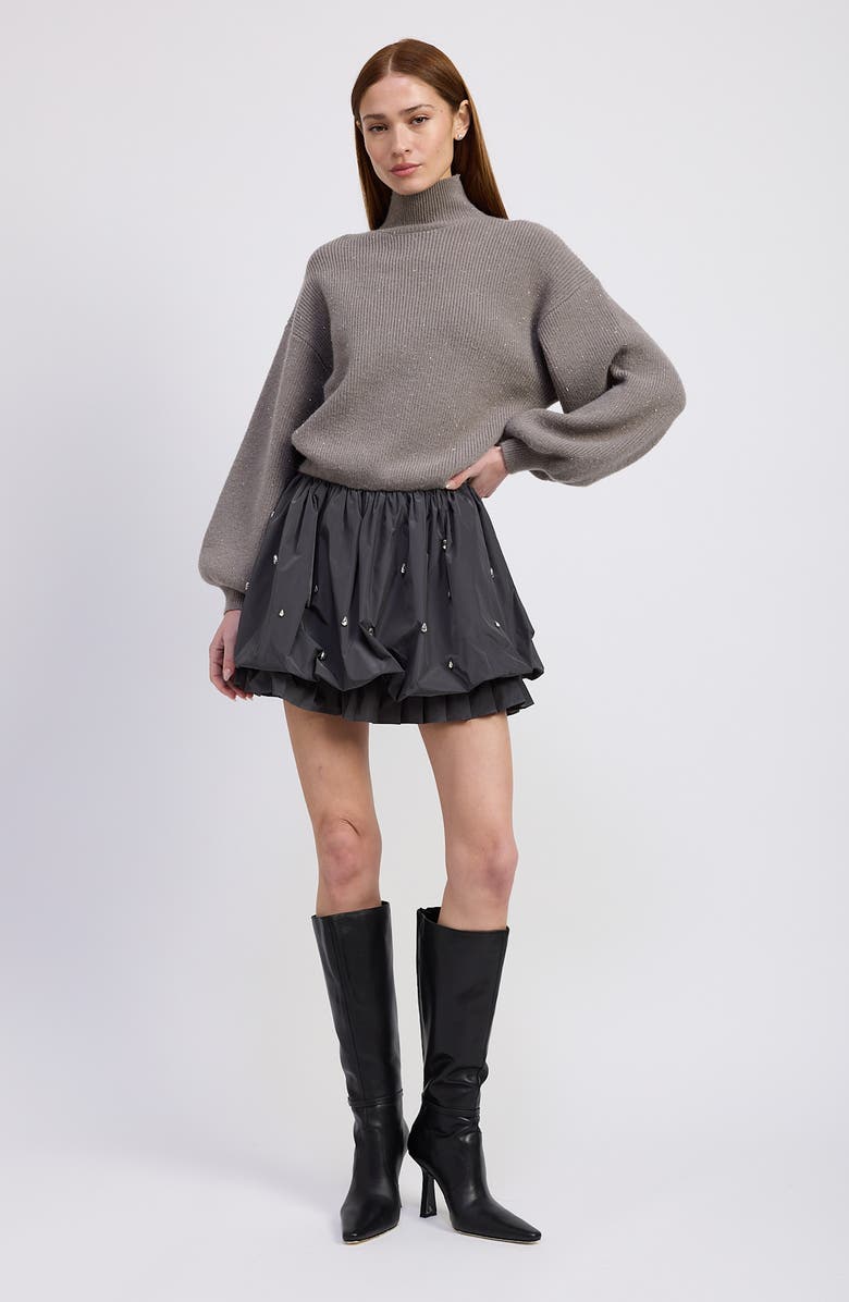 En Saison Florentina Long Sleeve Mixed Media Minidress, Alternate, color, Gray