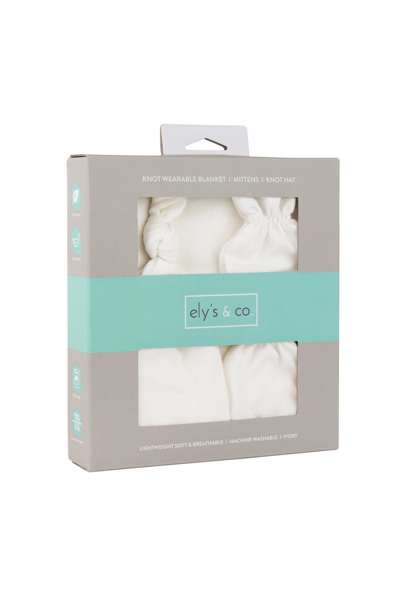 Knot Wearable Blanket, Knot Hat & Mitten Set, Alternate, color, Ivory