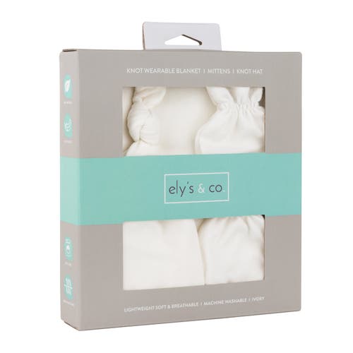 Ely's & Co. Knot Wearable Blanket, Knot Hat & Mitten Set In Ivory