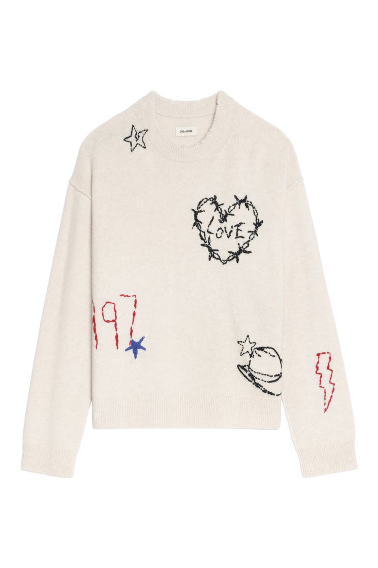 Markus Heart Cashmere Sweater, Alternate, color, ECRU
