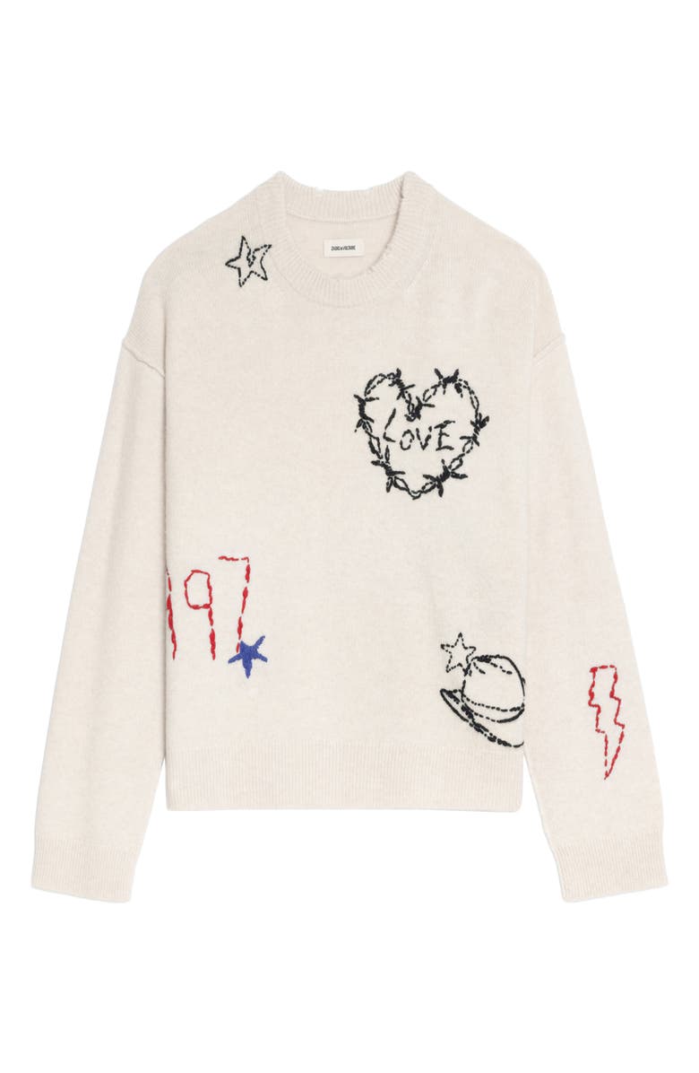 Zadig & Voltaire Markus Heart Cashmere Sweater, Alternate, color, Ecru