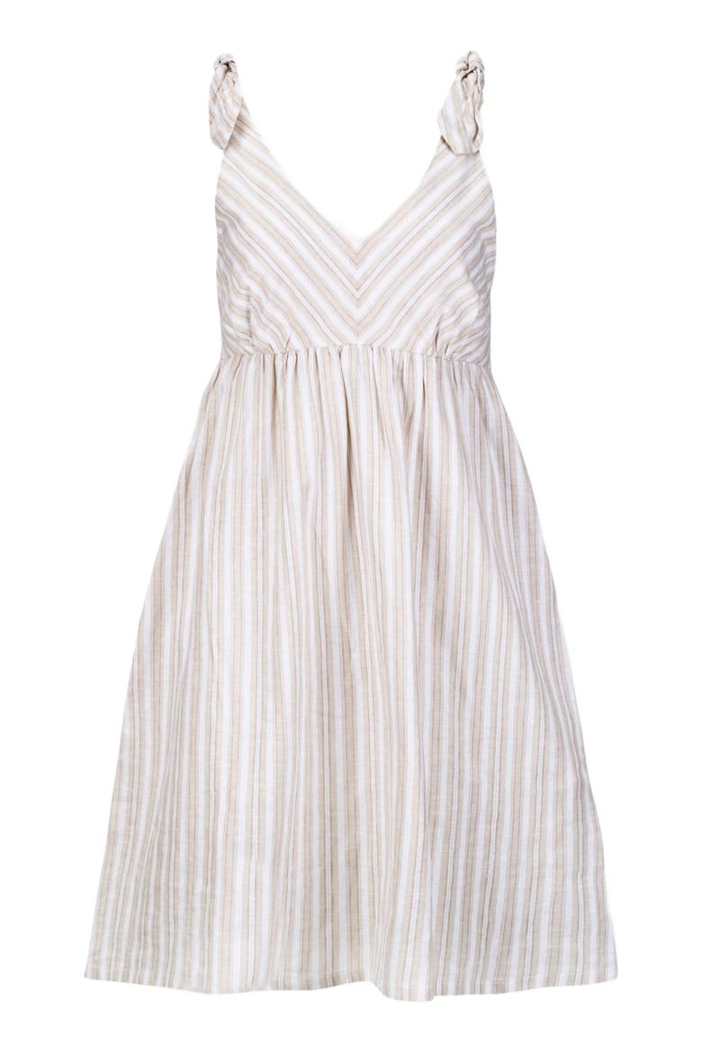 Women's Sleeveless Bow Shoulder Dress, Alternate, color, Stone Stripe Linen