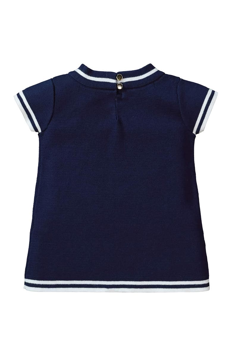 Hope & Henry Baby Girls' Milano Tipped Short Sleeve Sweater, Infant, Alternate, color, Navy With White Tipping