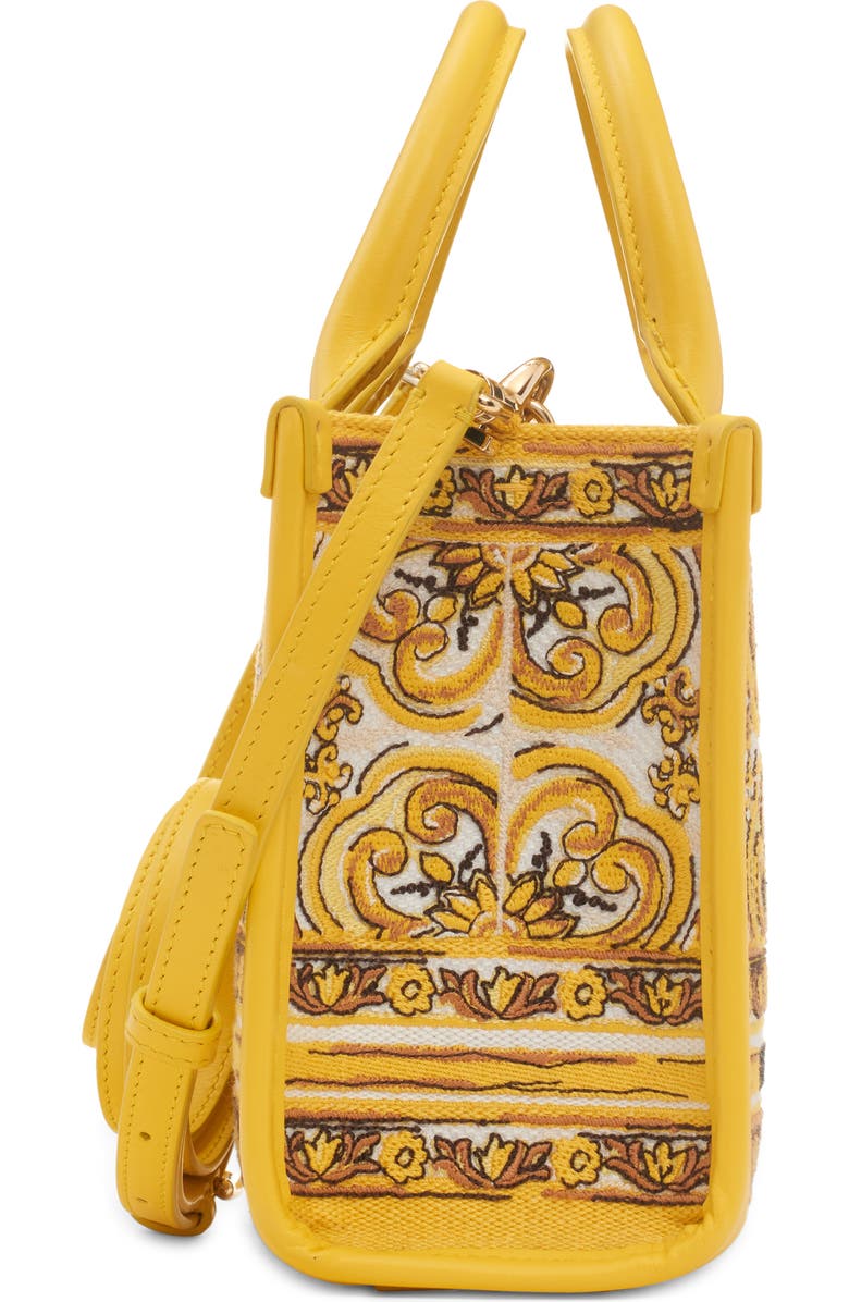 Dolce&Gabbana Mini DG Daily Giallo Tile Embroidered Canvas Shopper, Alternate, color,