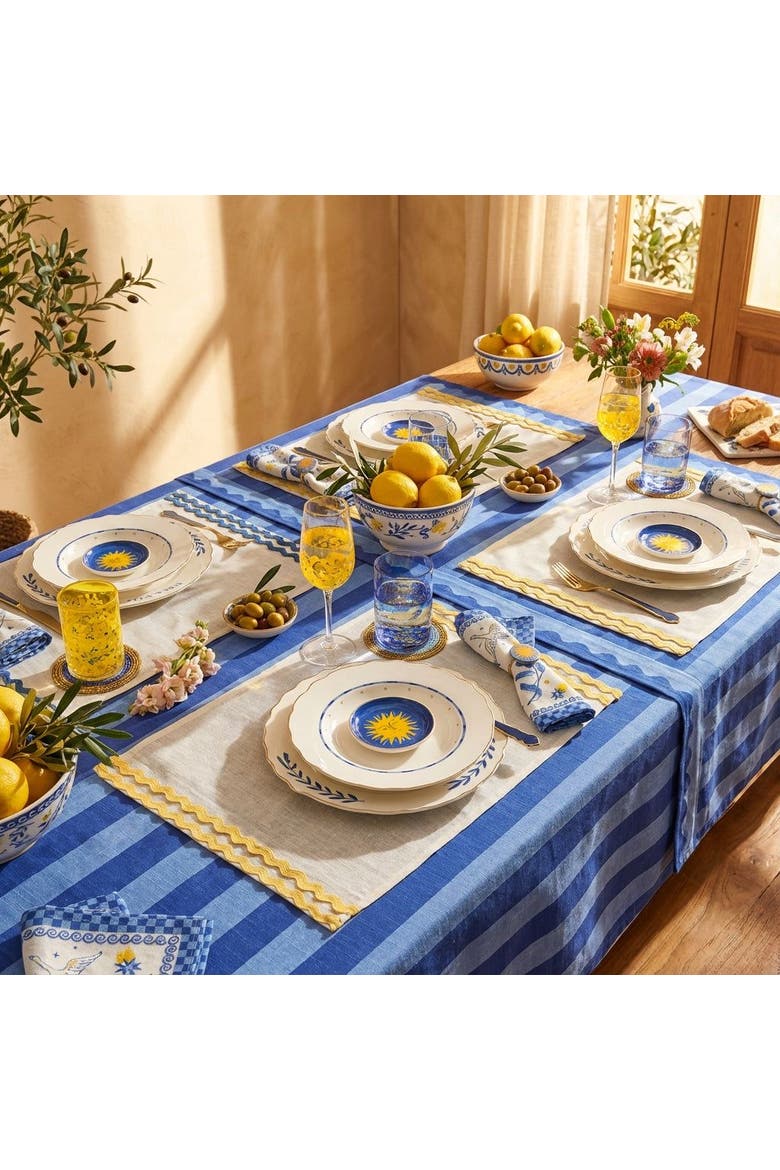 Nilufer Rick Rack Embroidered 100% Linen Placemat Set Of 4, Alternate, color, Beige