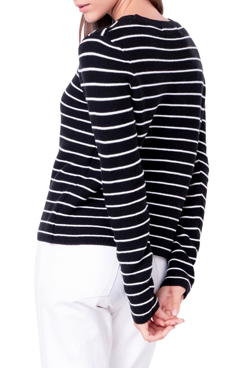 English Factory Stripe Crewneck Sweater, Alternate, color, Black/ White