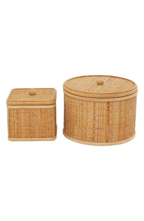 Set of Two Rattan Storage Bins