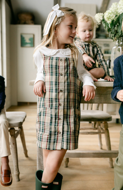 Little Paper Kids Kate Plaid Overall Dress In Neutral