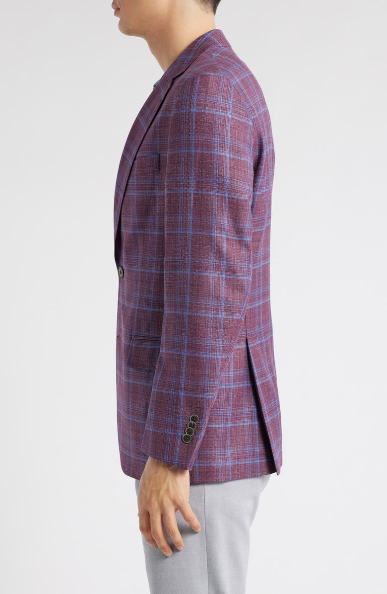 Peter Millar Hyperlight Soft Plaid Slub Wool & Silk Blend Sport Coat, Alternate, color, Dark Red