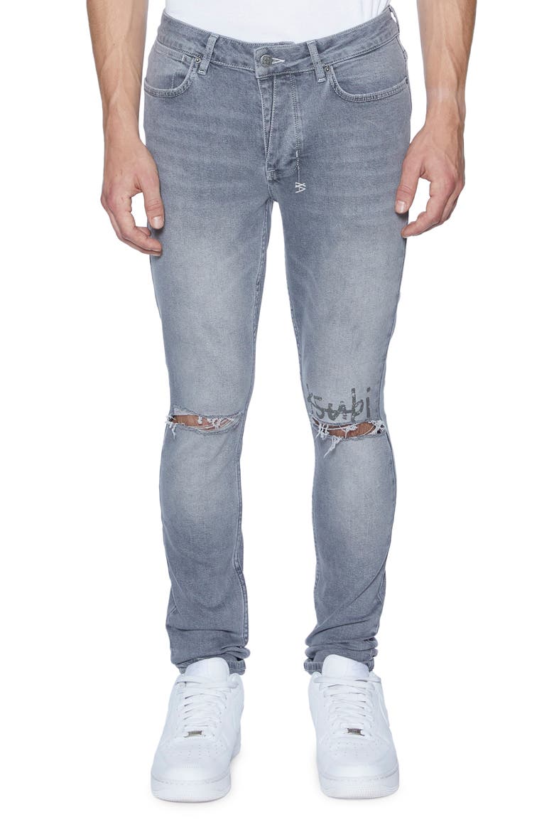 Van Winkle Thrifted Ripped Skinny Jeans, Main, color, GREY