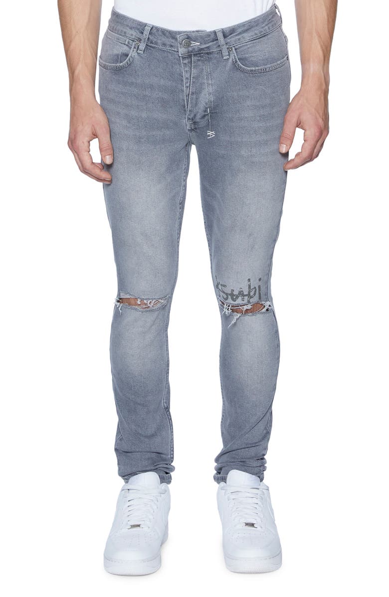 Ksubi Van Winkle Thrifted Ripped Skinny Jeans, Main, color, Grey
