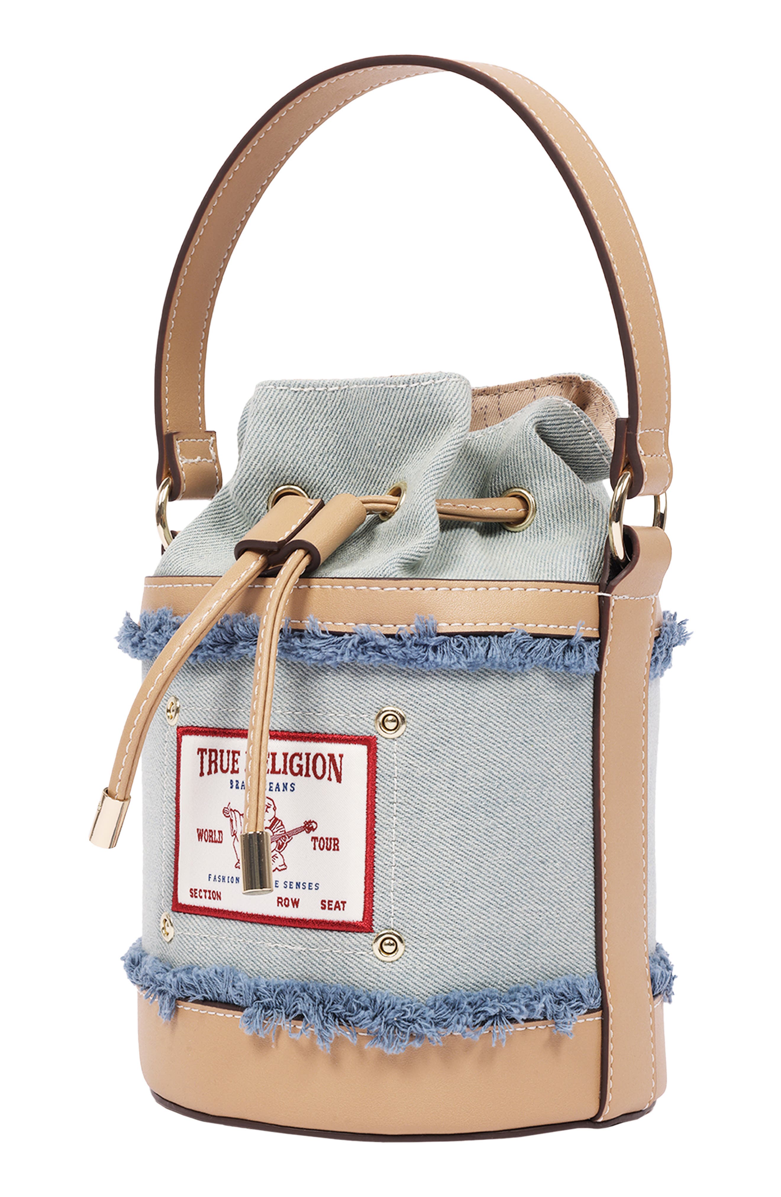 True Religion Buddha Patch Denim Bucket Bag, Alternate, color, Denim