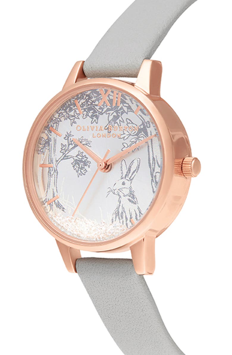 Olivia Burton Snow Globe Leather Strap Watch, 30mm, Alternate, color, 