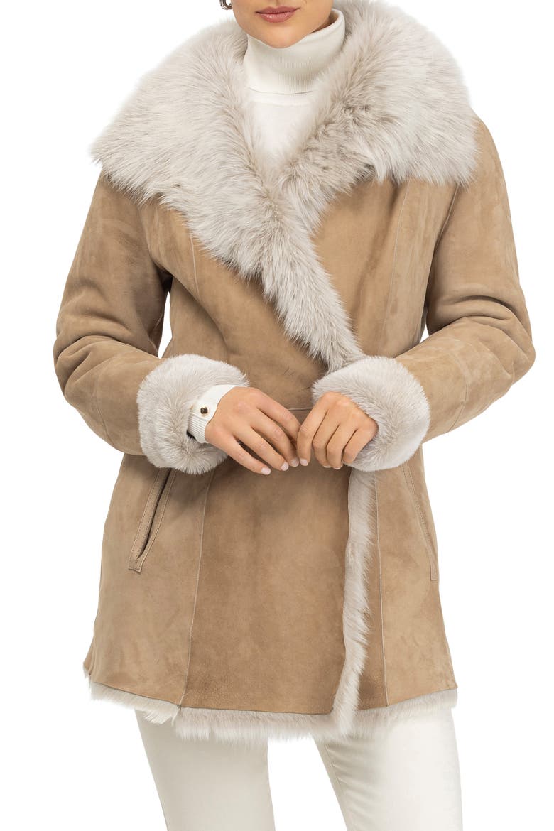 Merino Genuine Shearling Short Jacket, Alternate, color, ARCTIC BEIGE BRISA