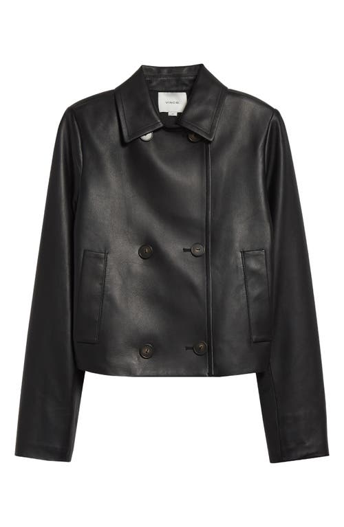 Shop Vince Shrunken Double Breasted Leather Peacoat In Black