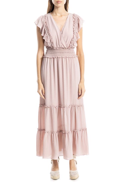 Pebble Crepe Flutter Sleeve Maxi Dress