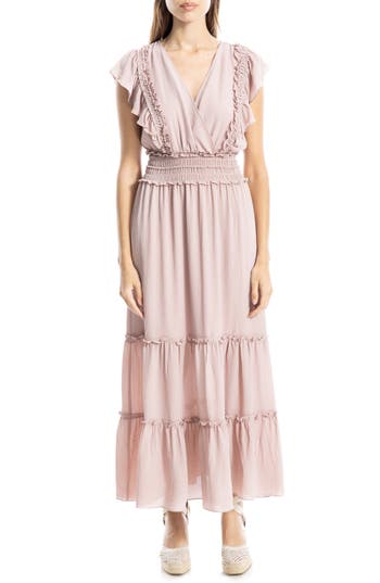 MAX STUDIO MAX STUDIO PEBBLE CREPE FLUTTER SLEEVE MAXI DRESS 