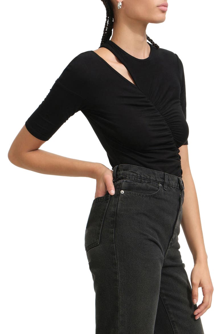 Paz Asymmetric Cutout Knit Shirt, Alternate, color, BLACK