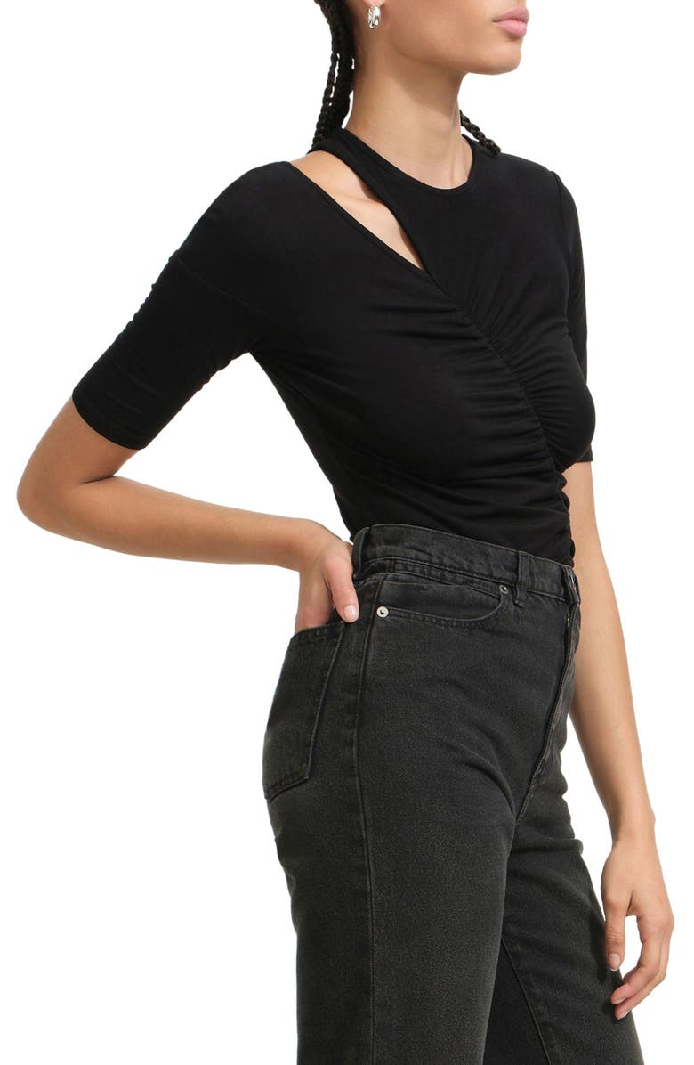 Marcella Paz Asymmetric Cutout Knit Shirt, Alternate, color, Black