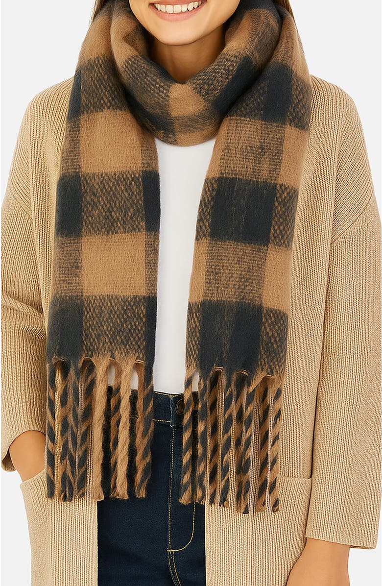 Yumi Checked Super Soft Scarf, Alternate, color, Brown