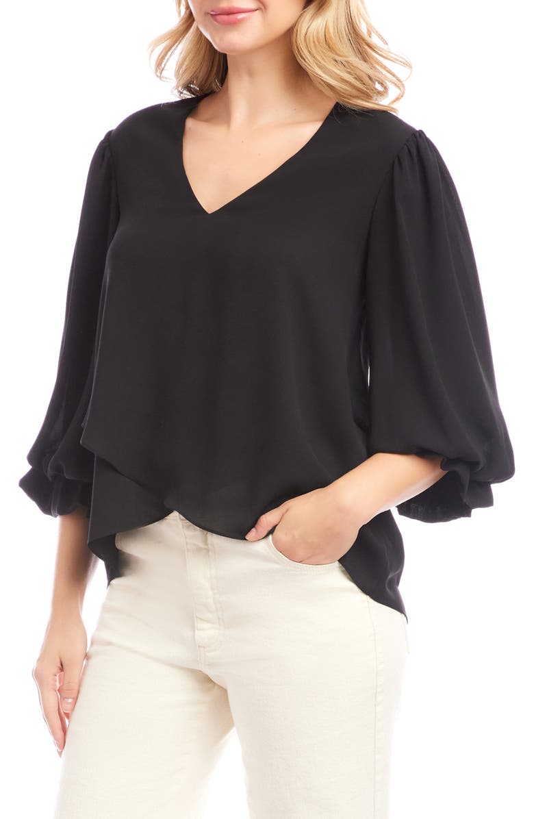 Karen Kane Crossover Hem Asymmetric Top, Alternate, color, Black