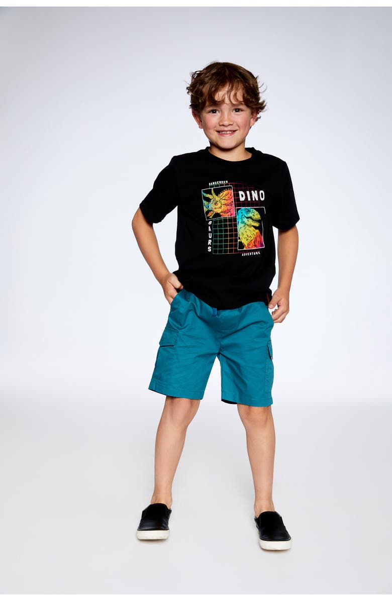 Deux par Deux Little Boy's T-Shirt Black Dinosaur Print, Alternate, color,