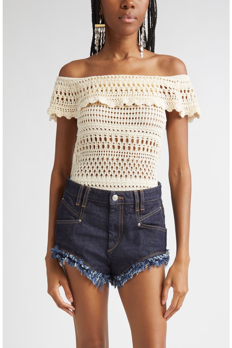 Zaelle Off the Shoulder Crochet Top, Main, color, ECRU