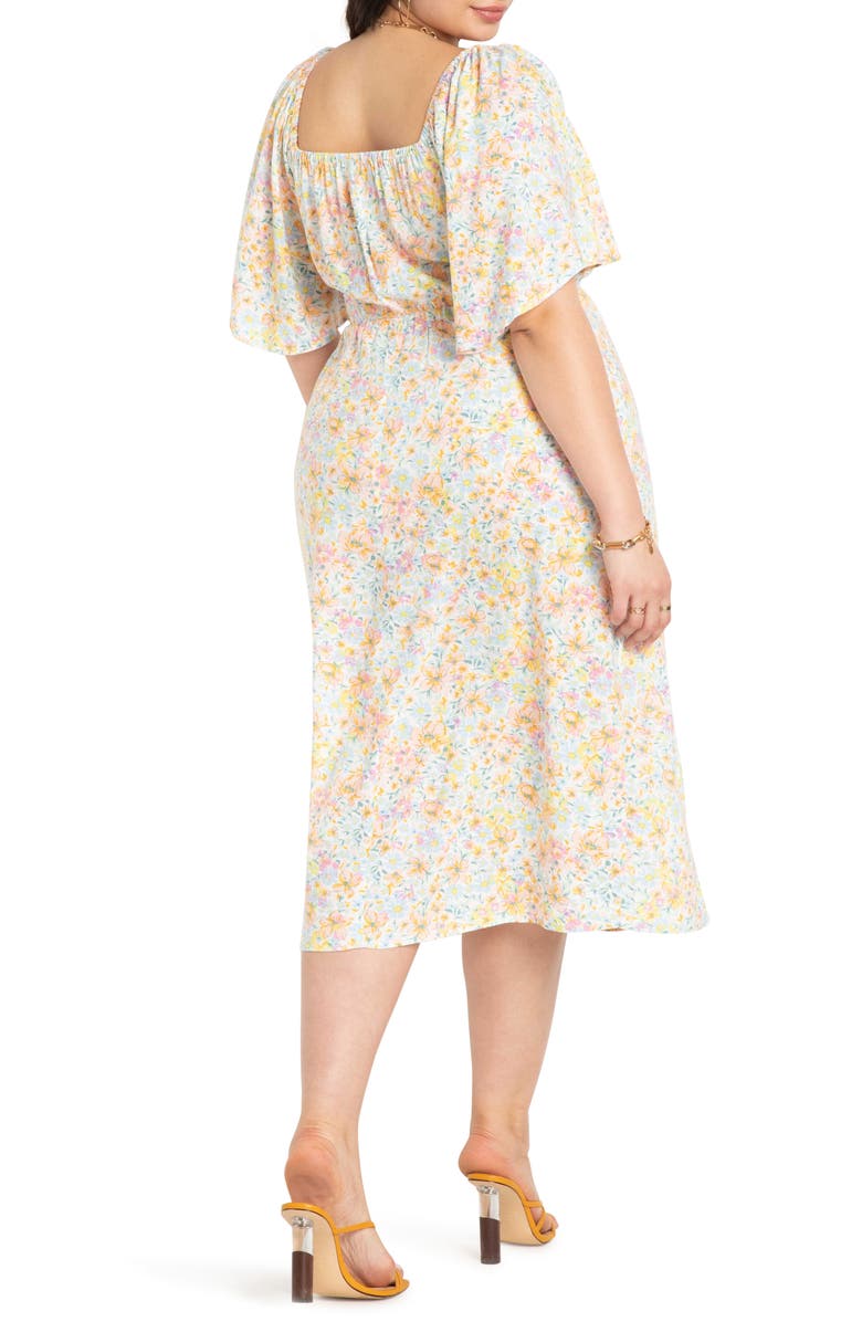 ELOQUII Cinched Front Floral Midi A-Line Dress, Alternate, color,