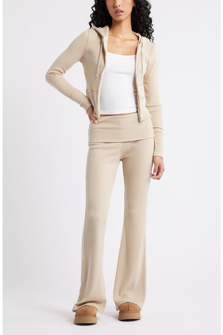 Cozy Flare Rib Pants, Alternate, color, TAN OXFORD