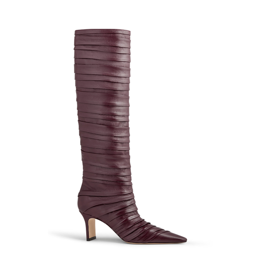 Neil J. Rodgers Plisse Knee Boot In Burgundy Nappa