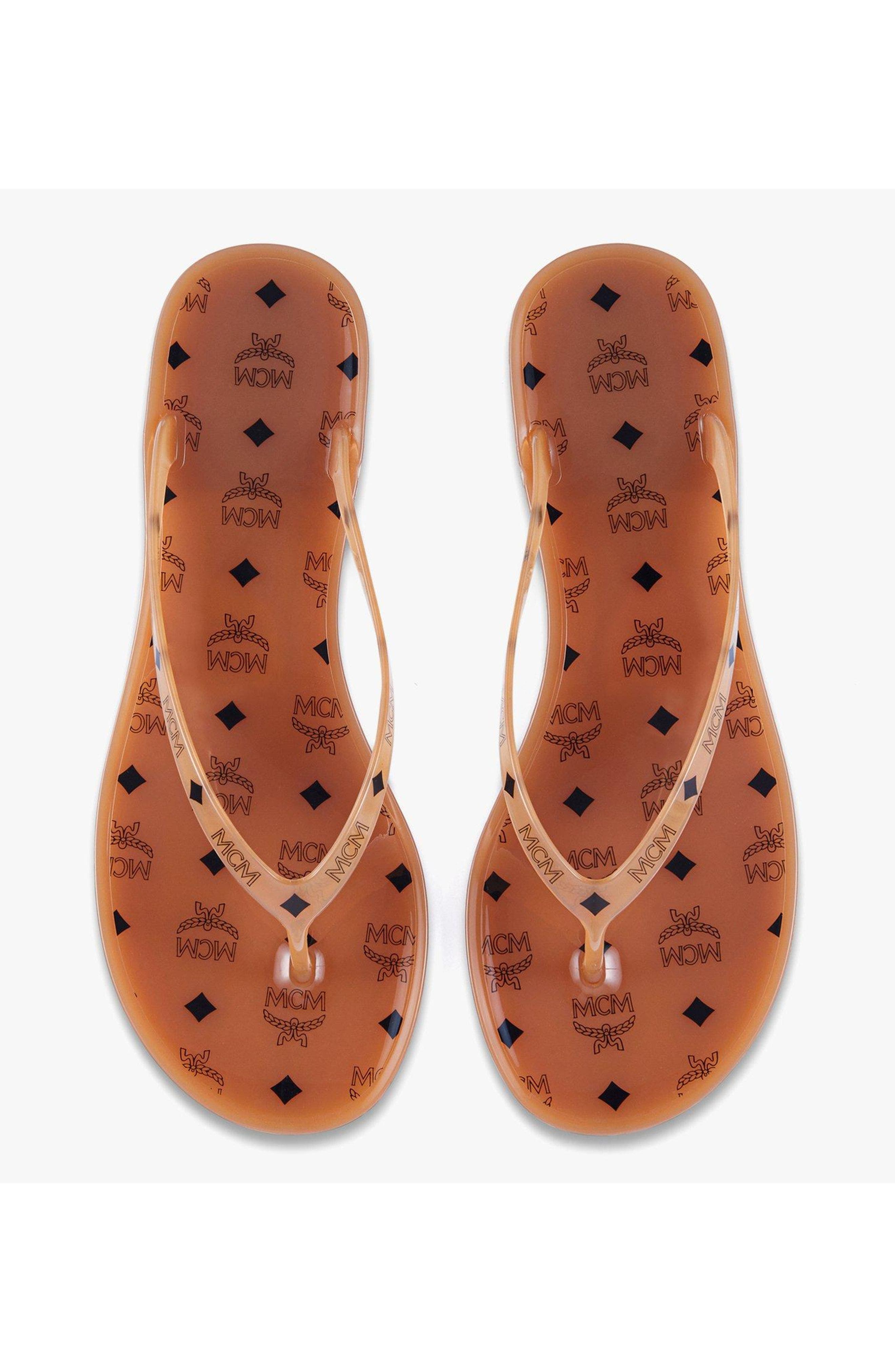 MCM Monogram Jelly Thong Sandals, Alternate, color, Cognac