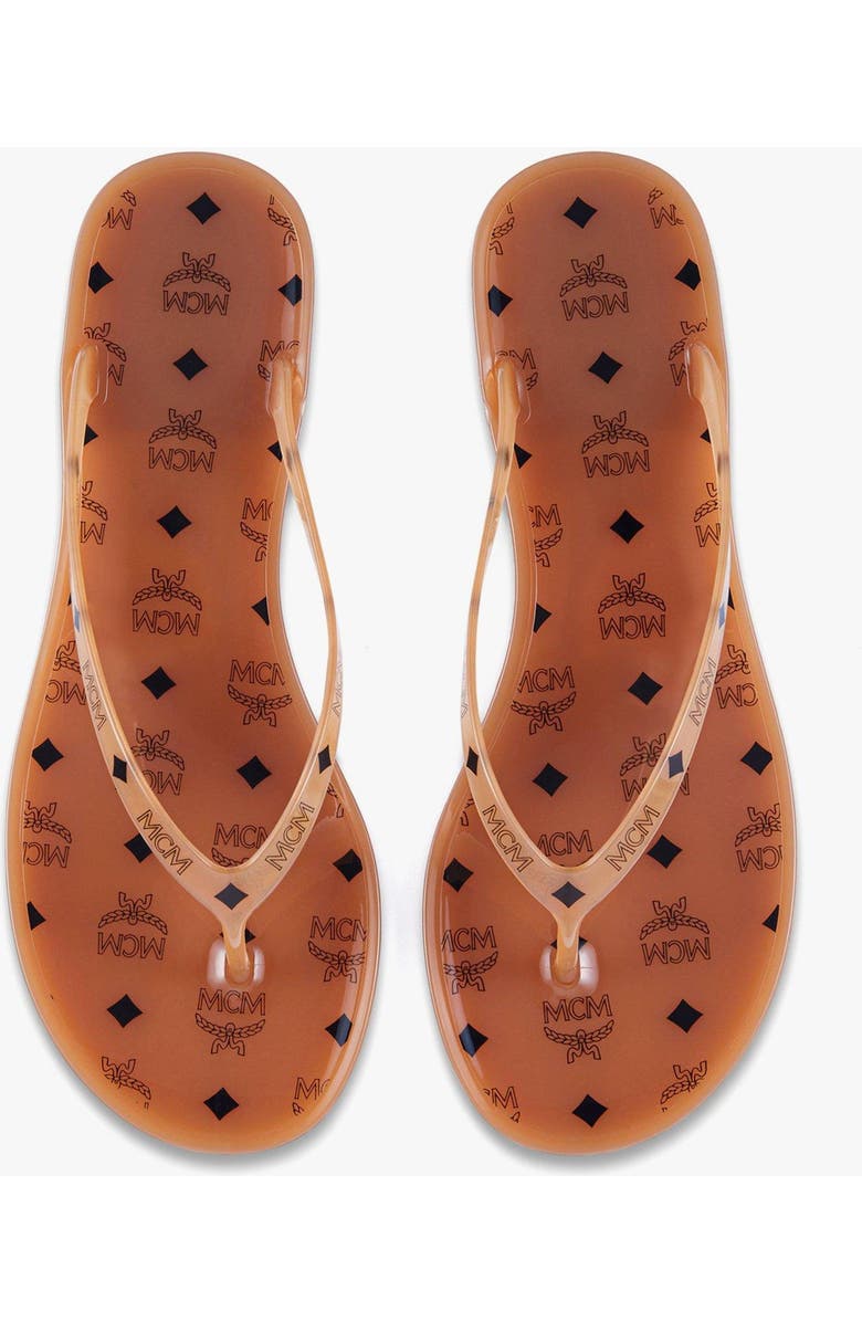 MCM Monogram Jelly Thong Sandals, Alternate, color, Cognac