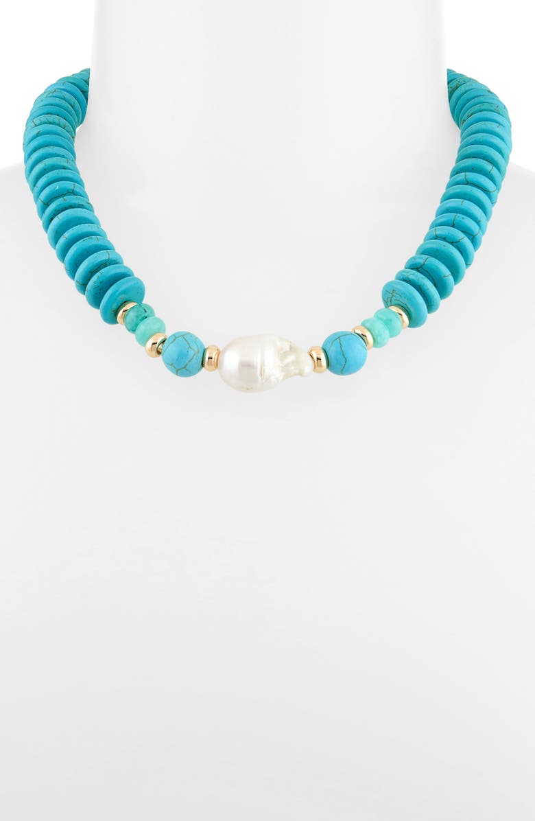 Panacea Beaded Turquoise Disc & Freshwater Pearl Necklace, Alternate, color,