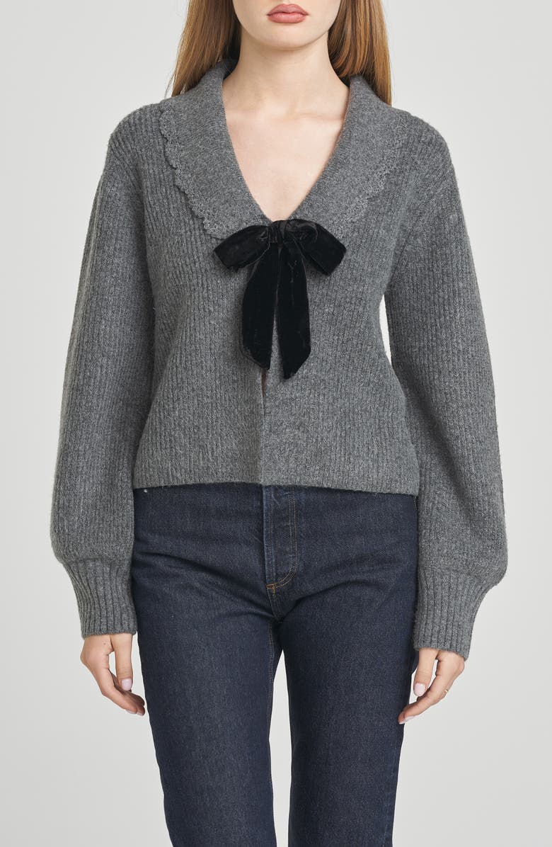 WAYF Sloane Bow Cardigan, Main, color, Charcoal