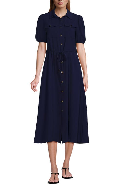 LANDS' END LANDS' END TWILL BUTTON FRONT FLUID SHORT SLEEVE DRESS 