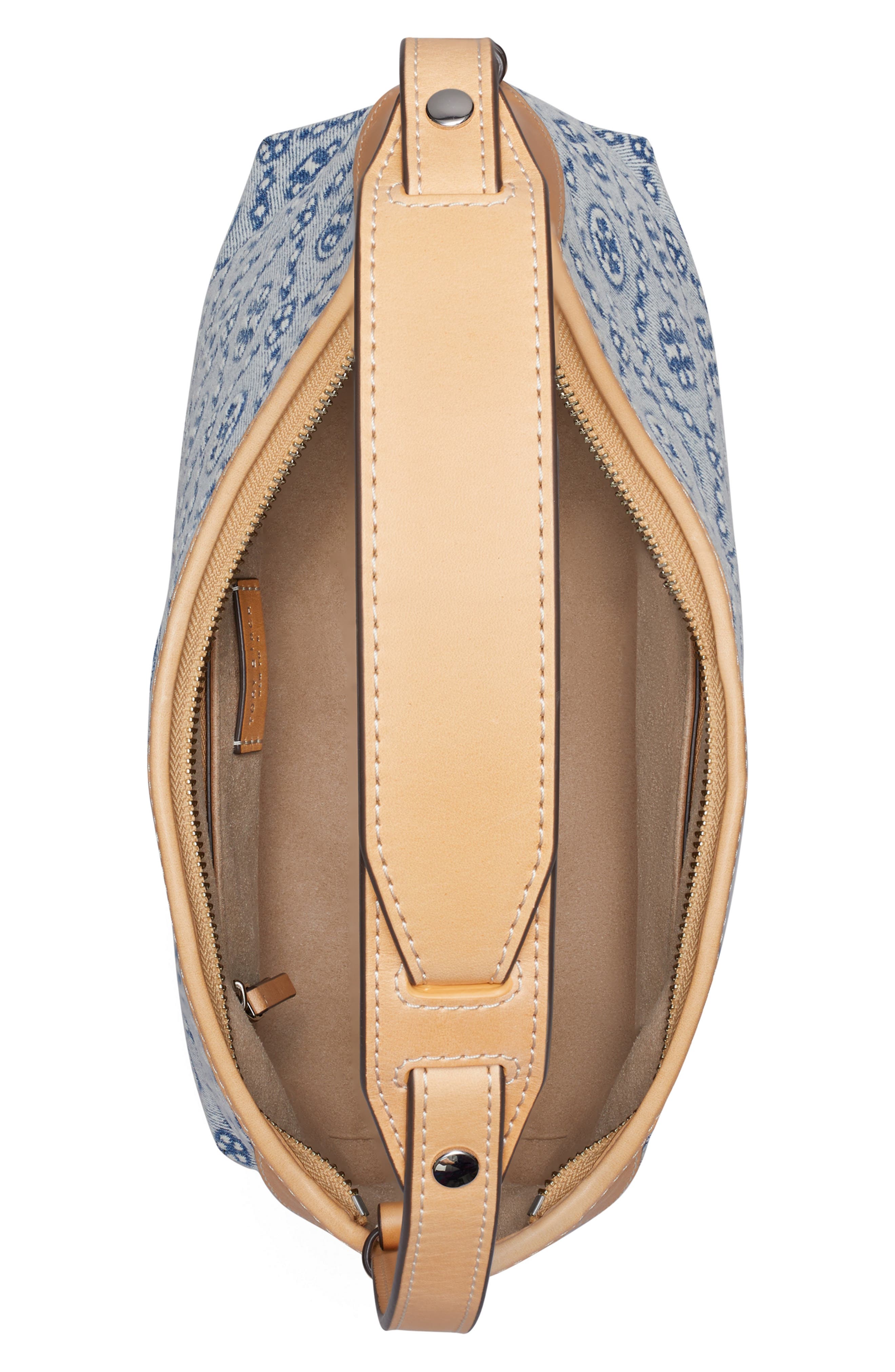 Tory Burch T Monogram Denim Messenger Bag, Alternate, color, Powder Blue